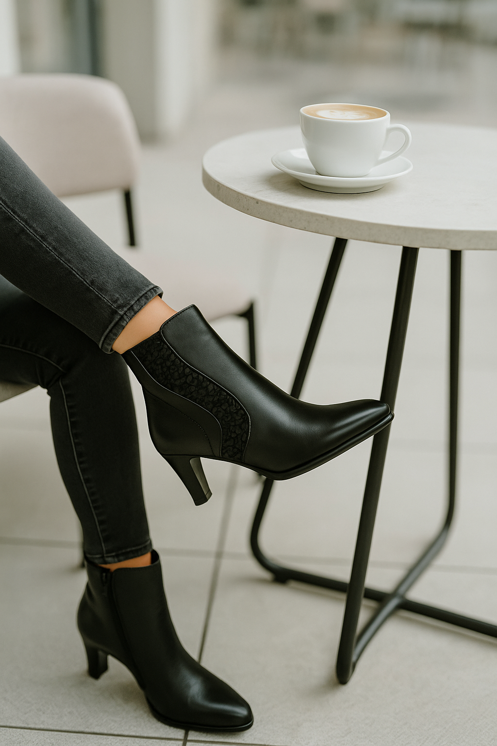 Black Genuine Leather Ankle Boots – Slim 5 cm Heel & Refined Textured Details | Ingrid Shoes
